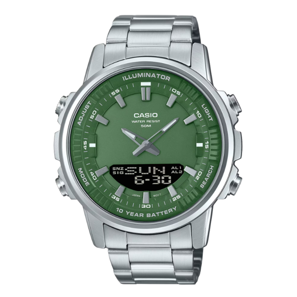 Casio Análogo-Digital AMW-880D-3AV Full Acero Verde