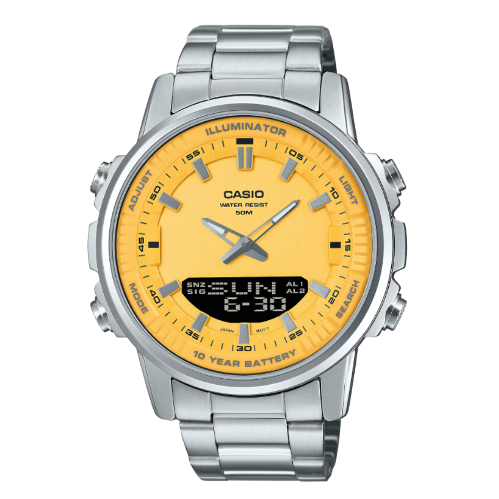 Casio Análogo Digital Amw 880d 9av Amarillo Dando La Hora Dando La Hora