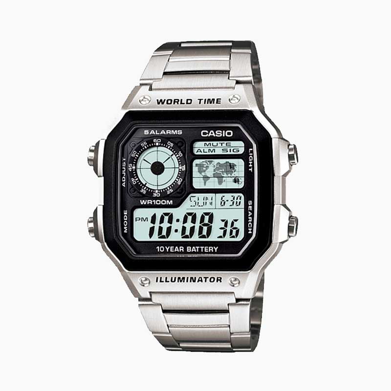 Reloj Vintage Casio World Time Royale AE-1200WHD-1AVDF Digital Metálico Plateado